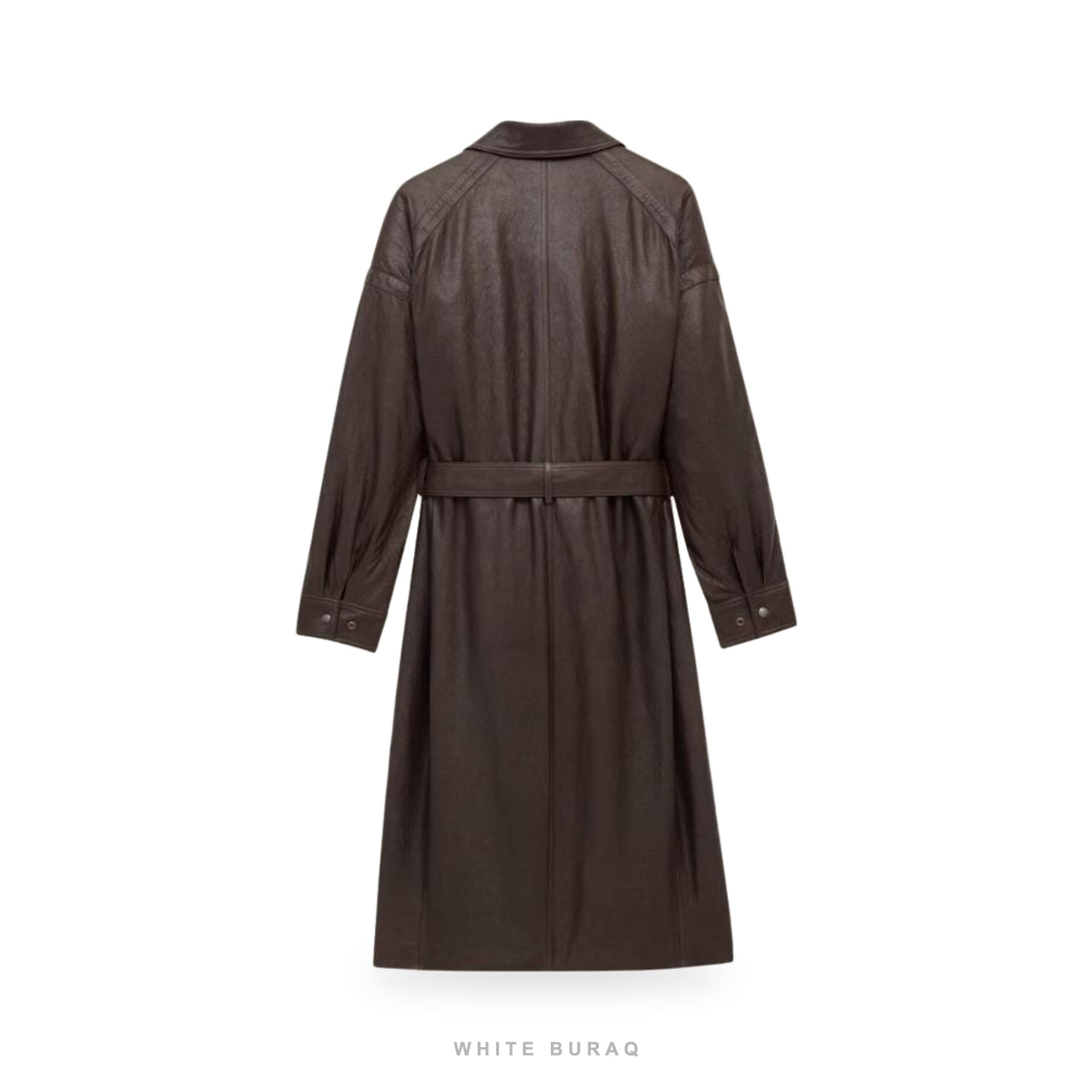 Men's Brown Leather Long Moto Trench Coat – view 2