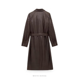 Men's Brown Leather Long Moto Trench Coat – view 2