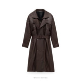 Men's Brown Leather Long Moto Trench Coat – view 3