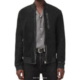 Men's Black Suede Zip Bomber with Ribbed Trims – view 2