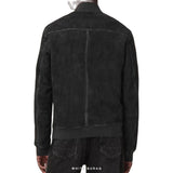 Men's Black Suede Zip Bomber with Ribbed Trims – view 3