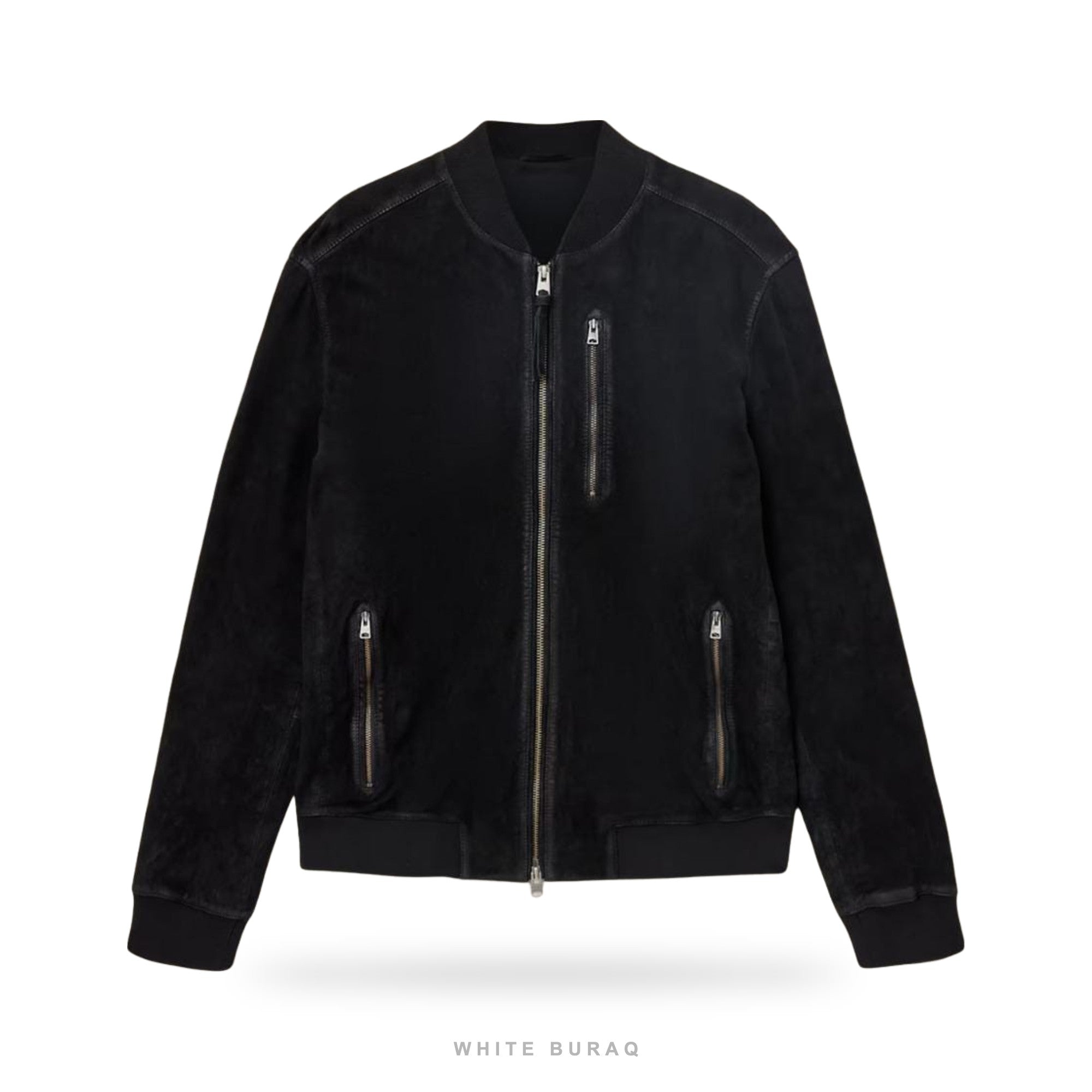 Men's Black Suede Zip Bomber with Ribbed Trims – view 4