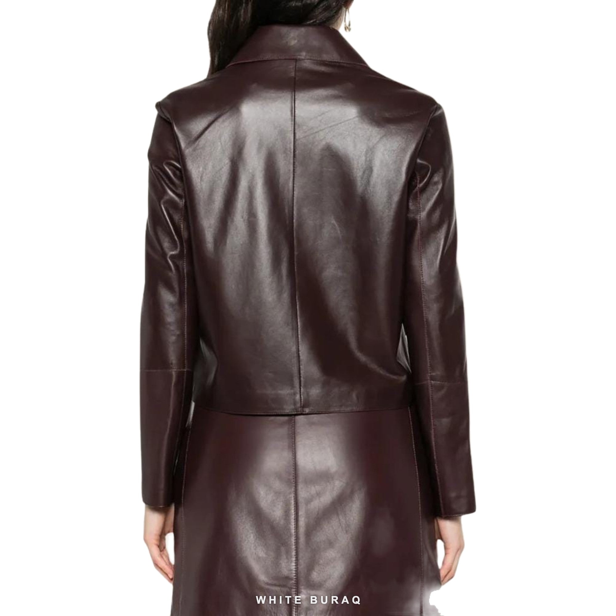 Women's Chocolate Leather Cropped Button-Up Jacket – view 3