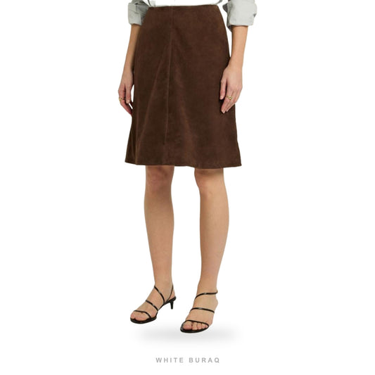 Women's Coffee Brown Suede A-Line Midi Skirt