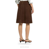 Women's Coffee Brown Suede A-Line Midi Skirt – view 2