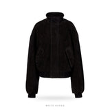 Women's Black Suede Oversized High-Collar Bomber – view 4