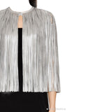Women's Silver Metallic Fringe Cape Jacket – view 3