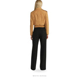 Women's Camel Suede Cropped Bomber Jacket – view 2