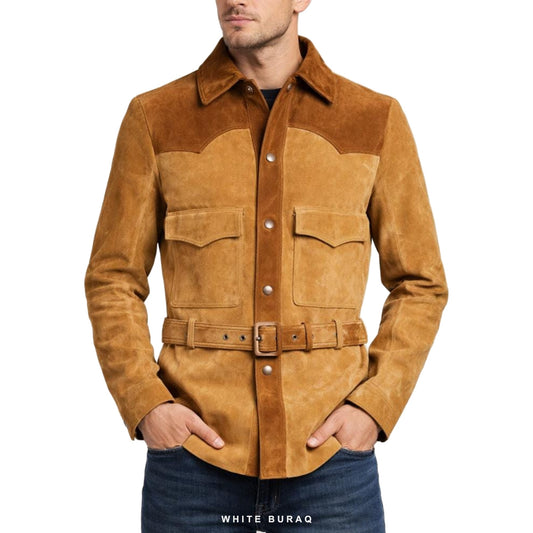Men's Tan Suede Belted Safari Jacket