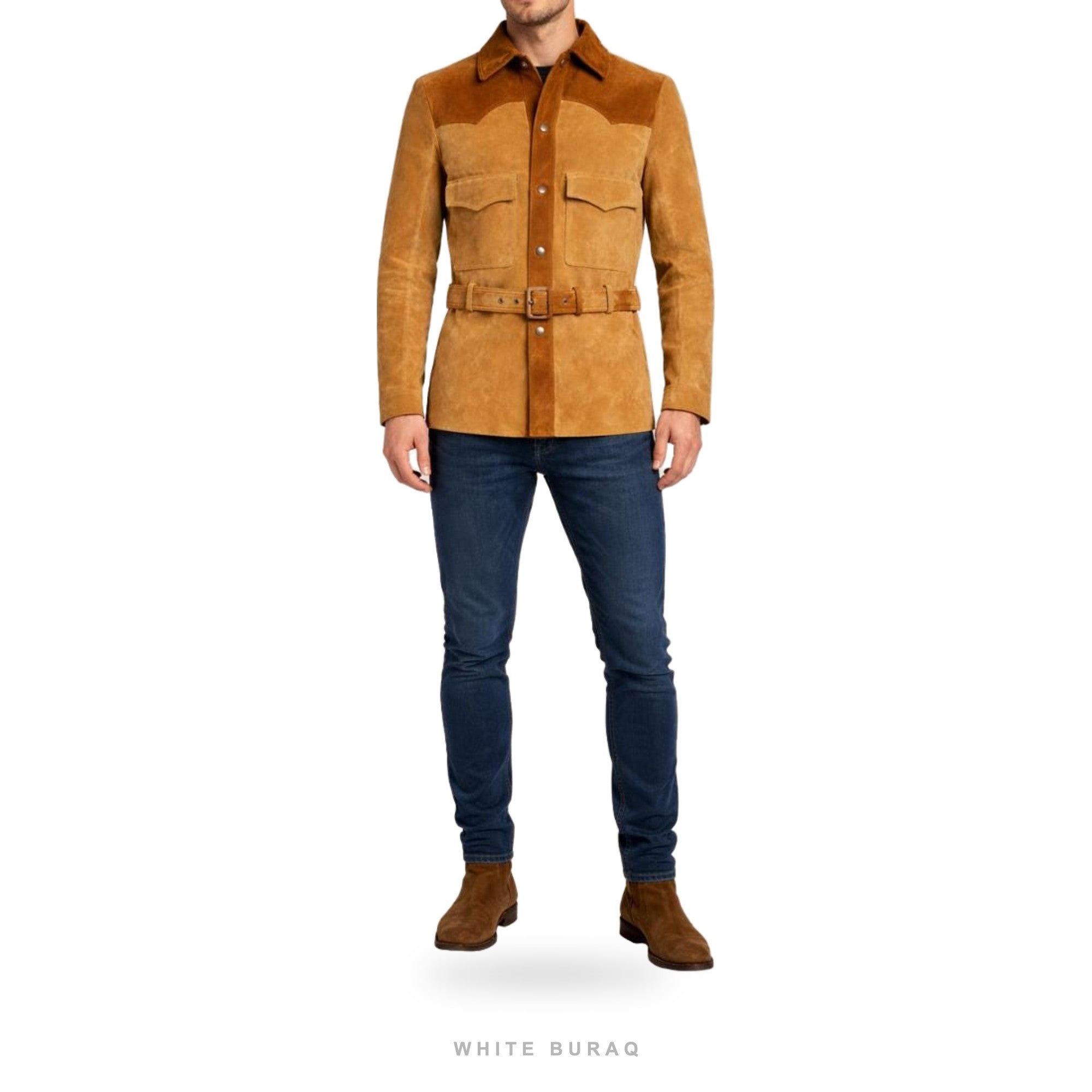 Men's Tan Suede Belted Safari Jacket – view 3