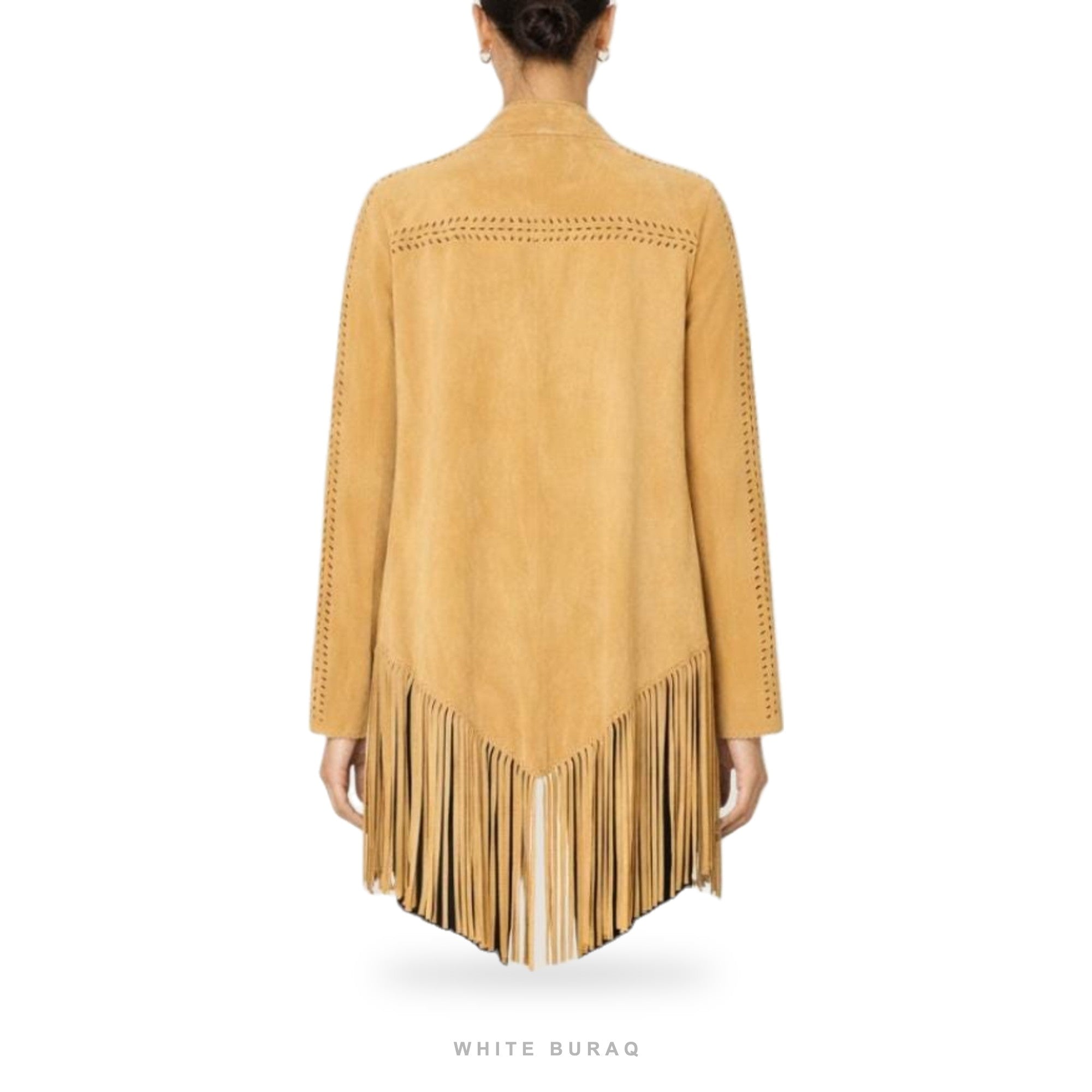 Women's Tan Suede Fringe Shawl Jacket – view 2