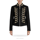 Women's Black Suede Hussar Military Jacket with Gold Braid