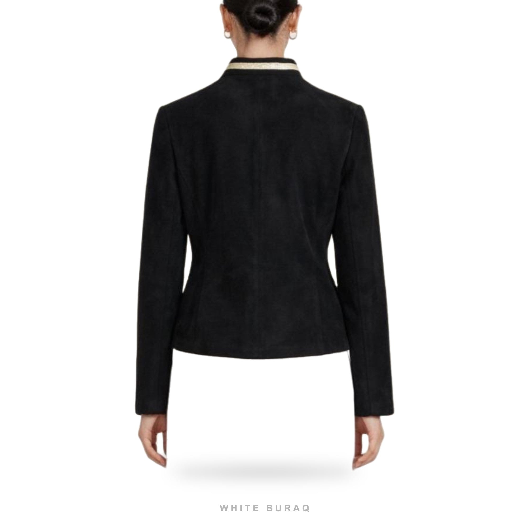 Women's Black Suede Hussar Military Jacket with Gold Braid – view 2