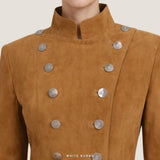 Women's Camel Suede Double-Breasted Military Jacket – view 3