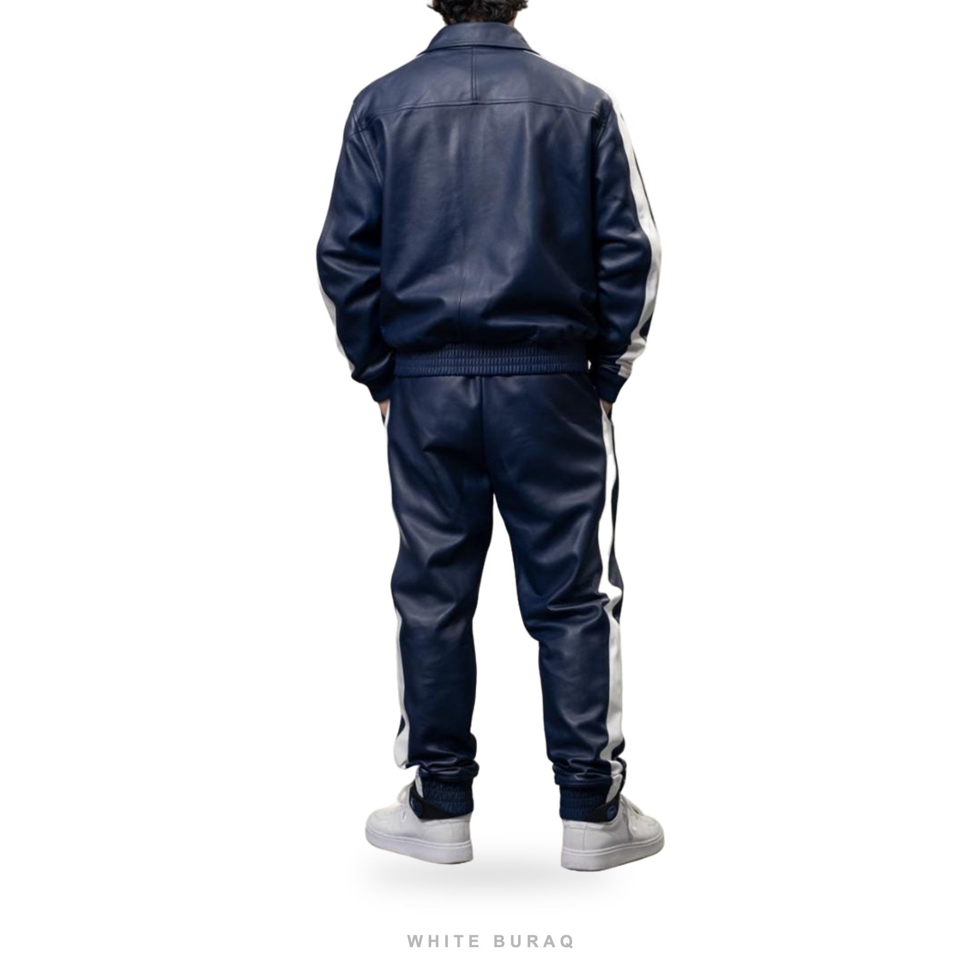 Men's Blue Leather Varsity Tracksuit Set – view 2