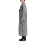 Men's Grey Suede Double-Breasted Long Coat – view 3