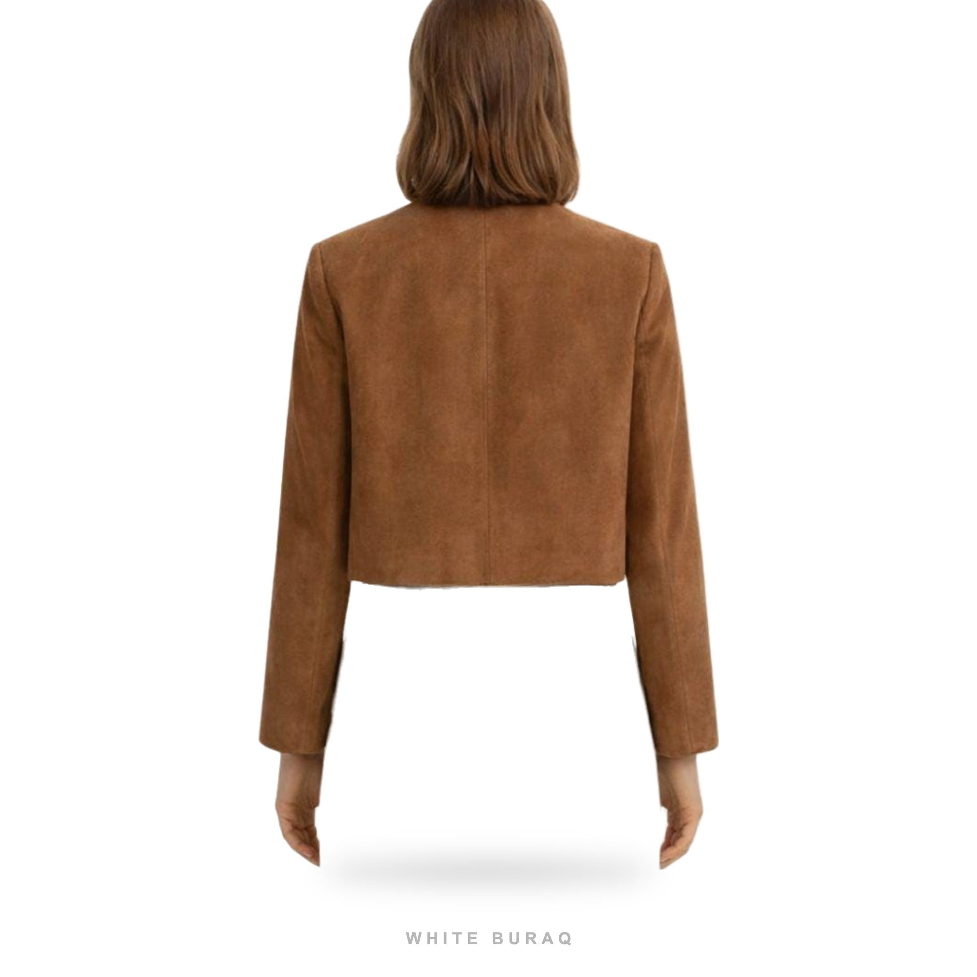 Women's Brown Suede Cropped Button-Front Jacket – view 2