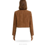 Women's Brown Suede Cropped Button-Front Jacket – view 2