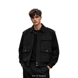 Men's Black Suede Military Bomber Jacket