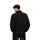 Men's Black Suede Military Bomber Jacket – view 2