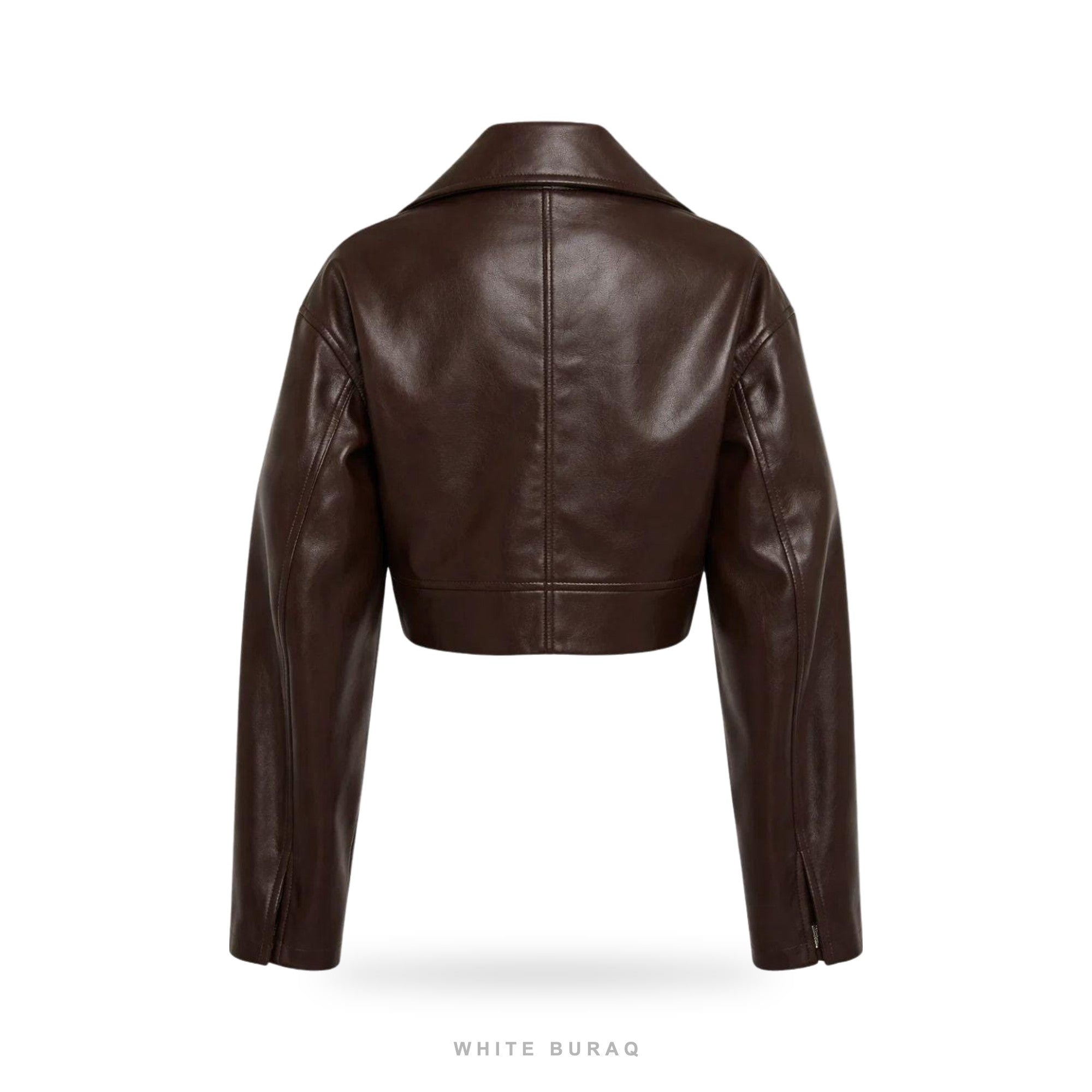 Women's Chocolate Brown Leather Cropped Zip Jacket – view 2