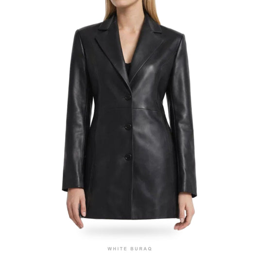 Women's Black Leather Longline Blazer