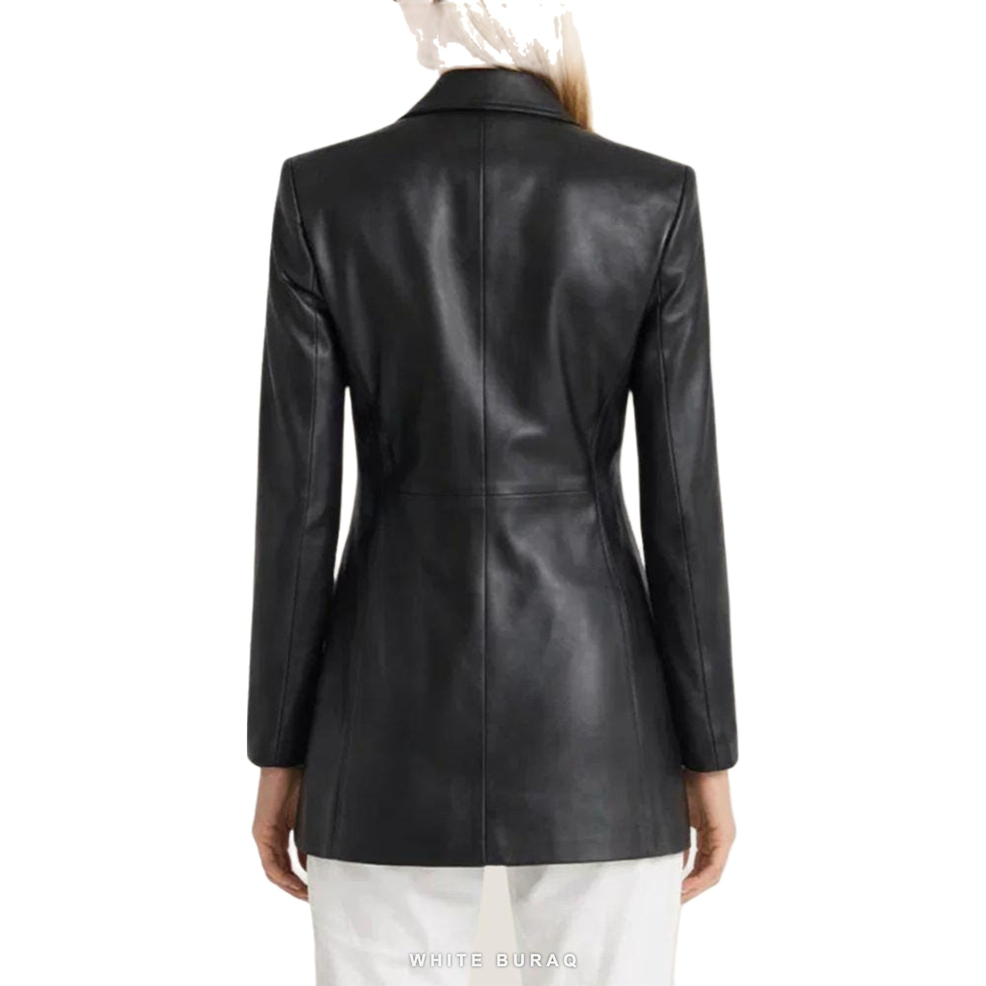 Women's Black Leather Longline Blazer – view 2