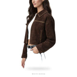 Women's Brown Suede Studded Cropped Bomber – view 2
