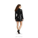 Women's Black Leather Fitted Peplum Jacket – view 2
