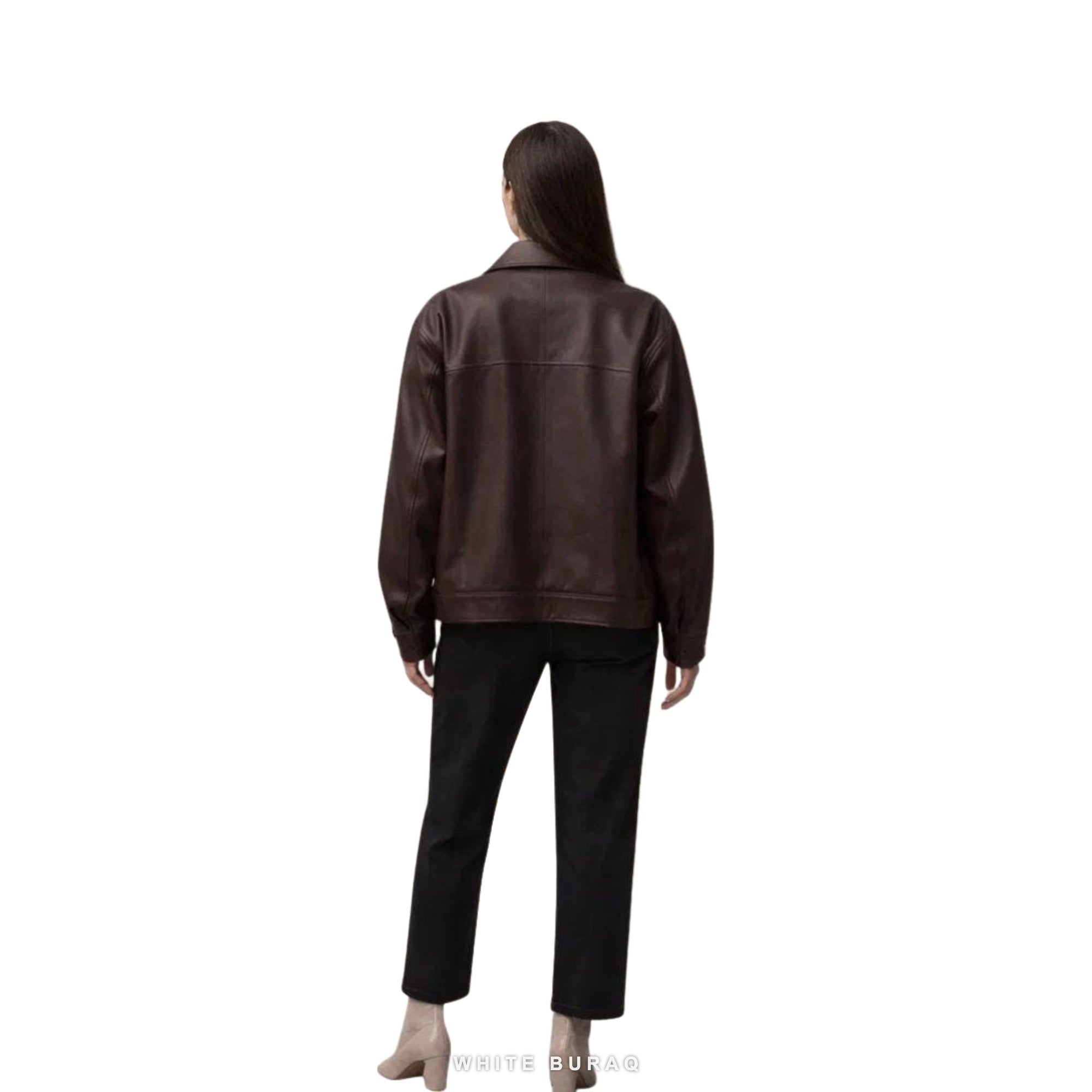 Women's Burgundy Leather Minimal Zip Jacket – view 2