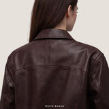 Women's Burgundy Leather Minimal Zip Jacket – view 4