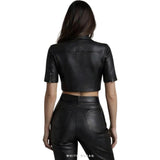 Women's Black Leather Short-Sleeve Cropped Biker – view 2