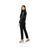 Women's Black Leather Minimal Cropped Zip Bomber – view 3