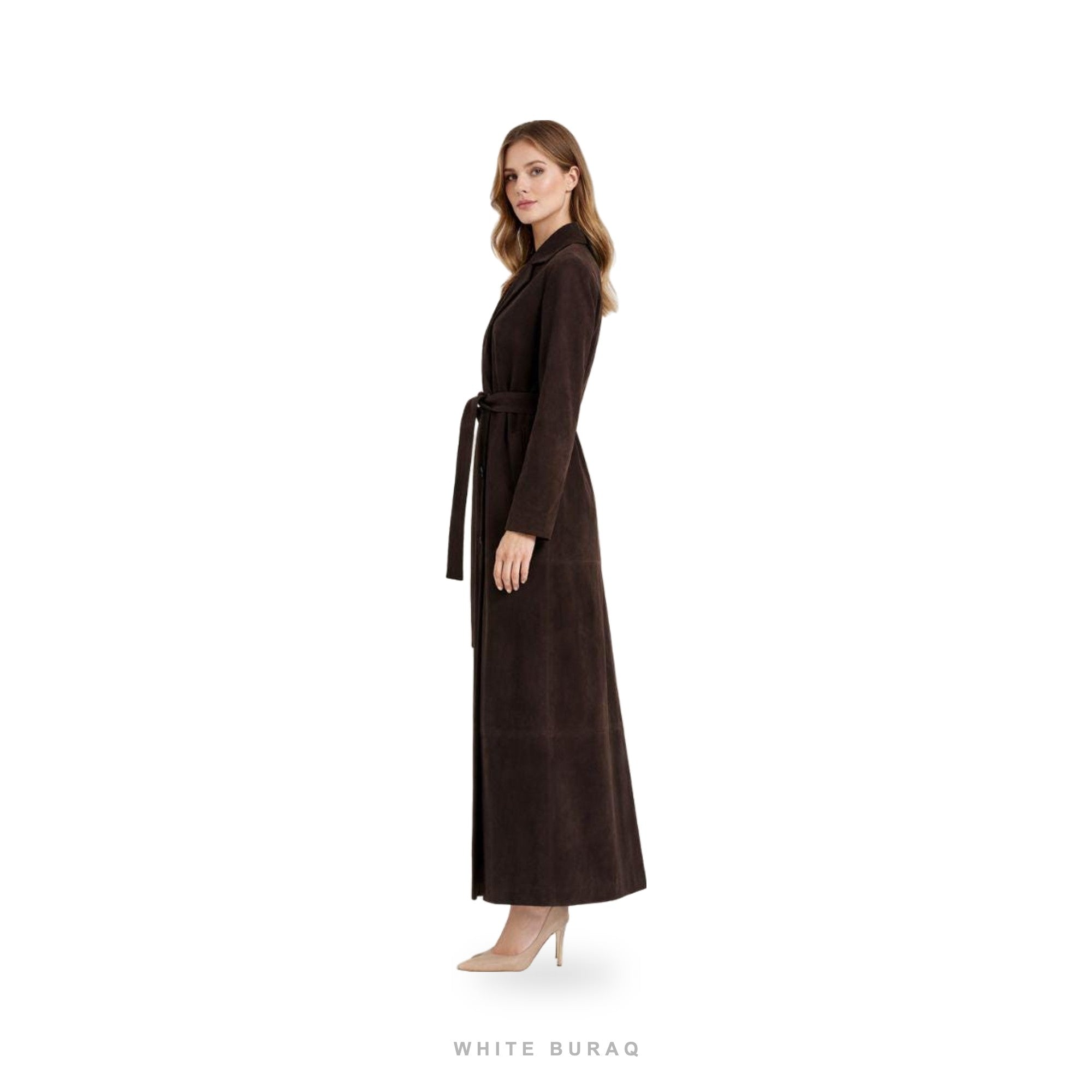 Women's Dark Brown Suede Belted Lapel Trench – view 3