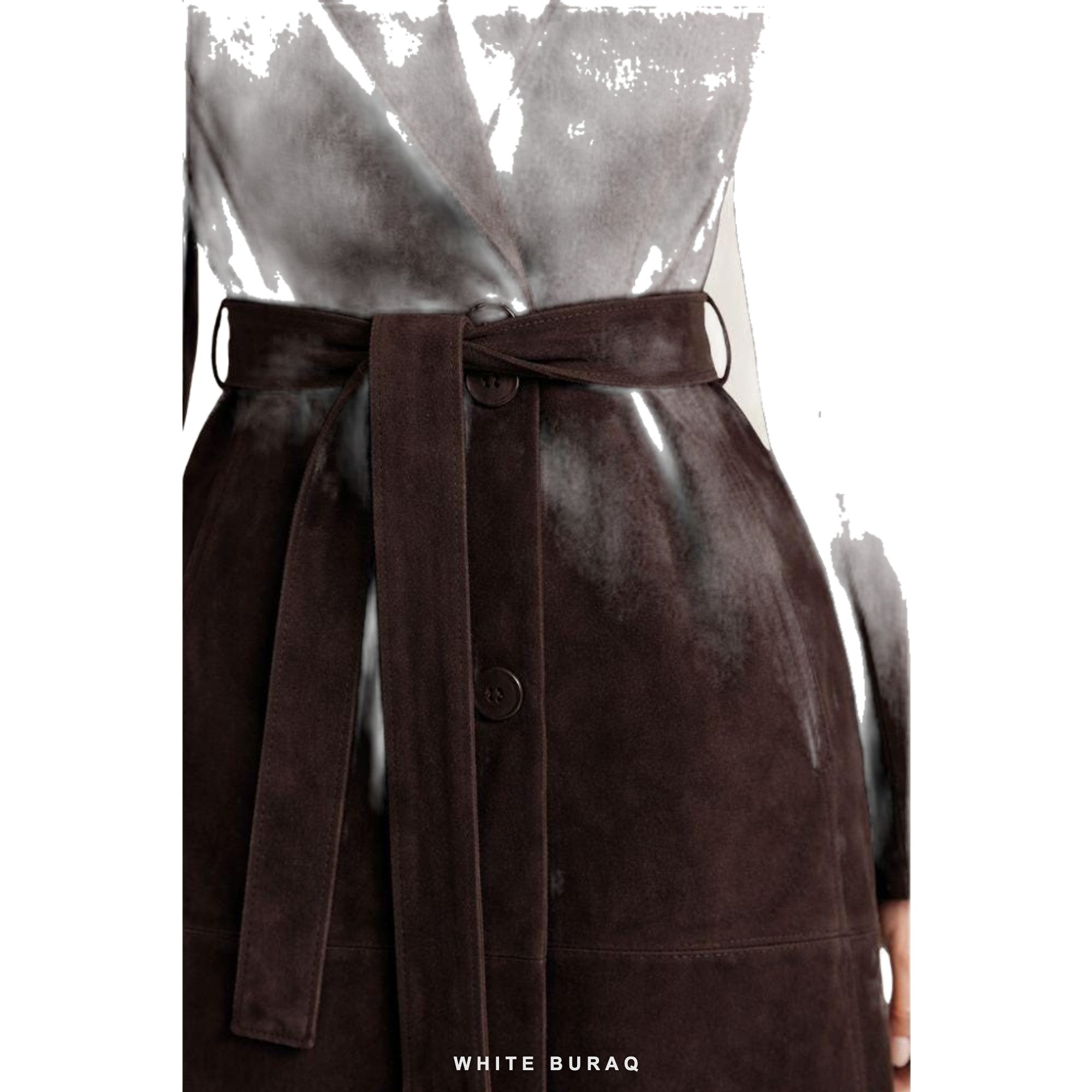 Women's Dark Brown Suede Belted Lapel Trench – view 4