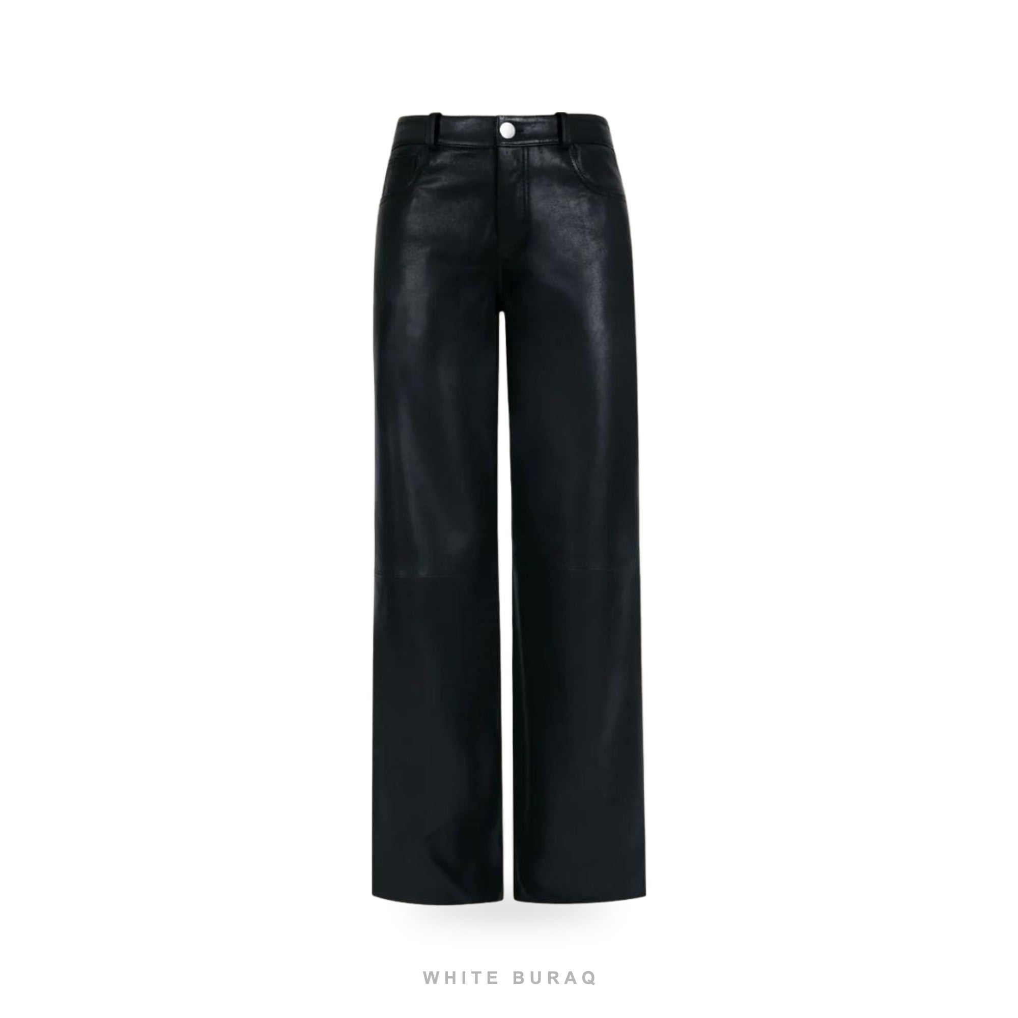 Women's Black Leather High-Waist Straight-Leg Trousers – view 4