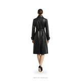 Women's Black Leather Belted Long Trench Coat – view 2