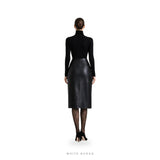 Women's Black Leather High-Waist Midi Pencil Skirt – view 2