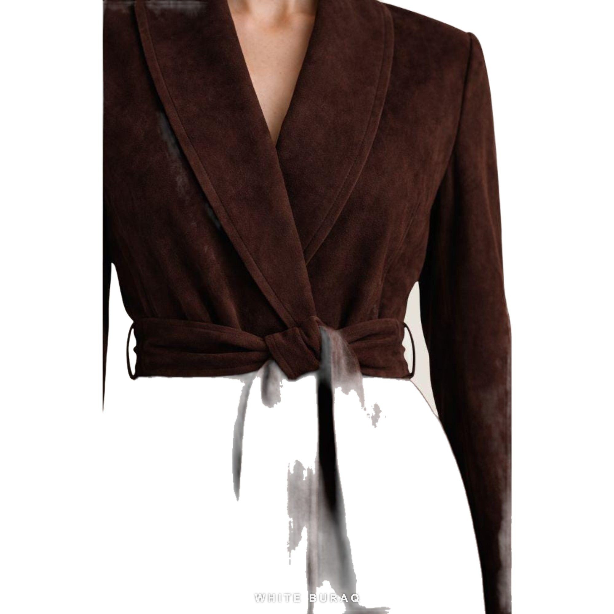 Women's Brown Suede Belted Robe Long Coat – view 3