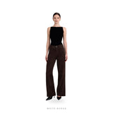 Women's Brown Suede High-Waist Straight-Leg Pants