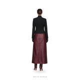 Women's Burgundy Leather High-Waist Maxi Skirt – view 2