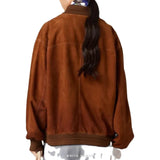 Women's Brown Suede Oversized Button Bomber Jacket – view 3