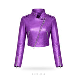 Women's Metallic Purple Sheepskin Cropped Biker – view 2