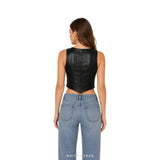 Women's Black Leather Cropped Corset Top – view 2