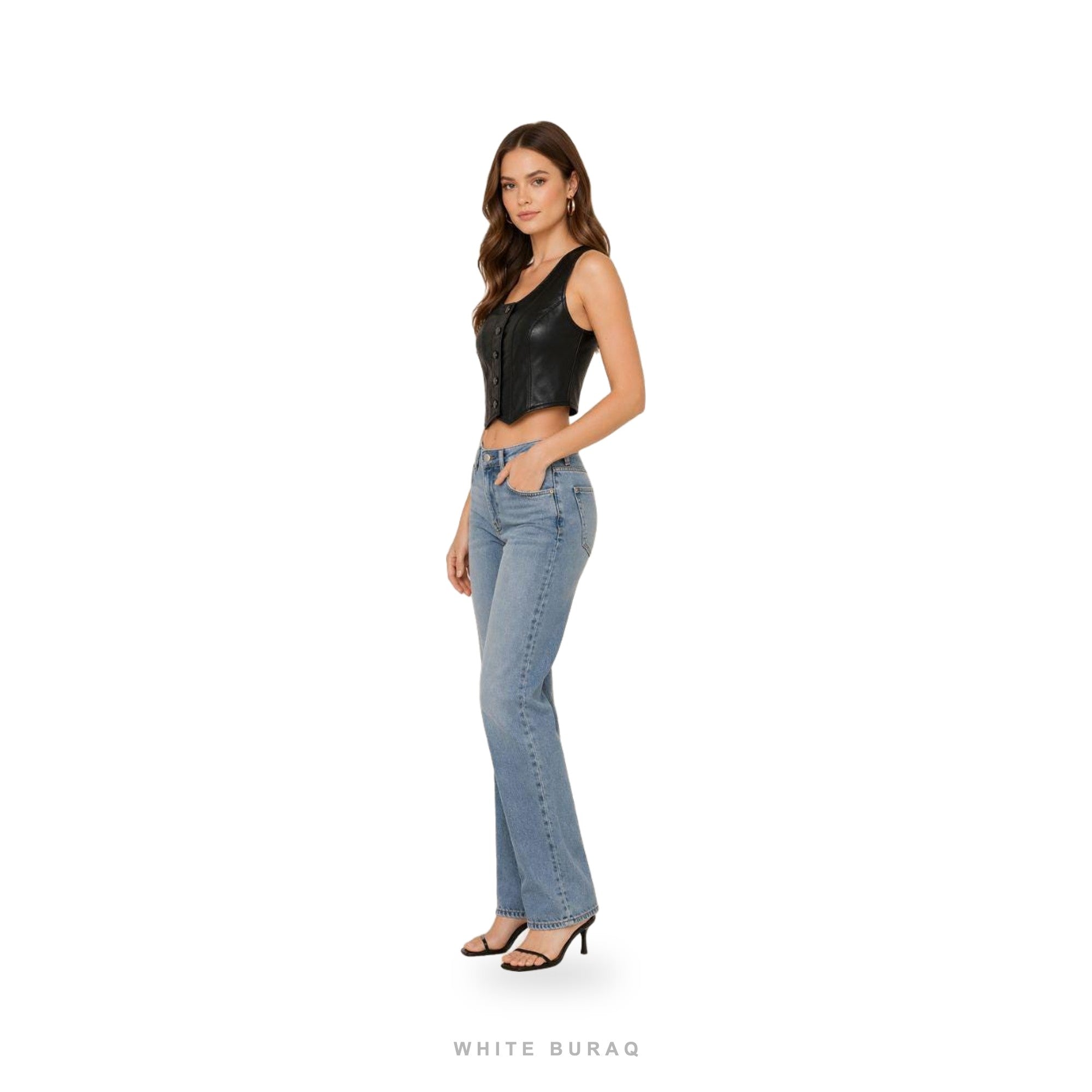 Women's Black Leather Cropped Corset Top – view 4