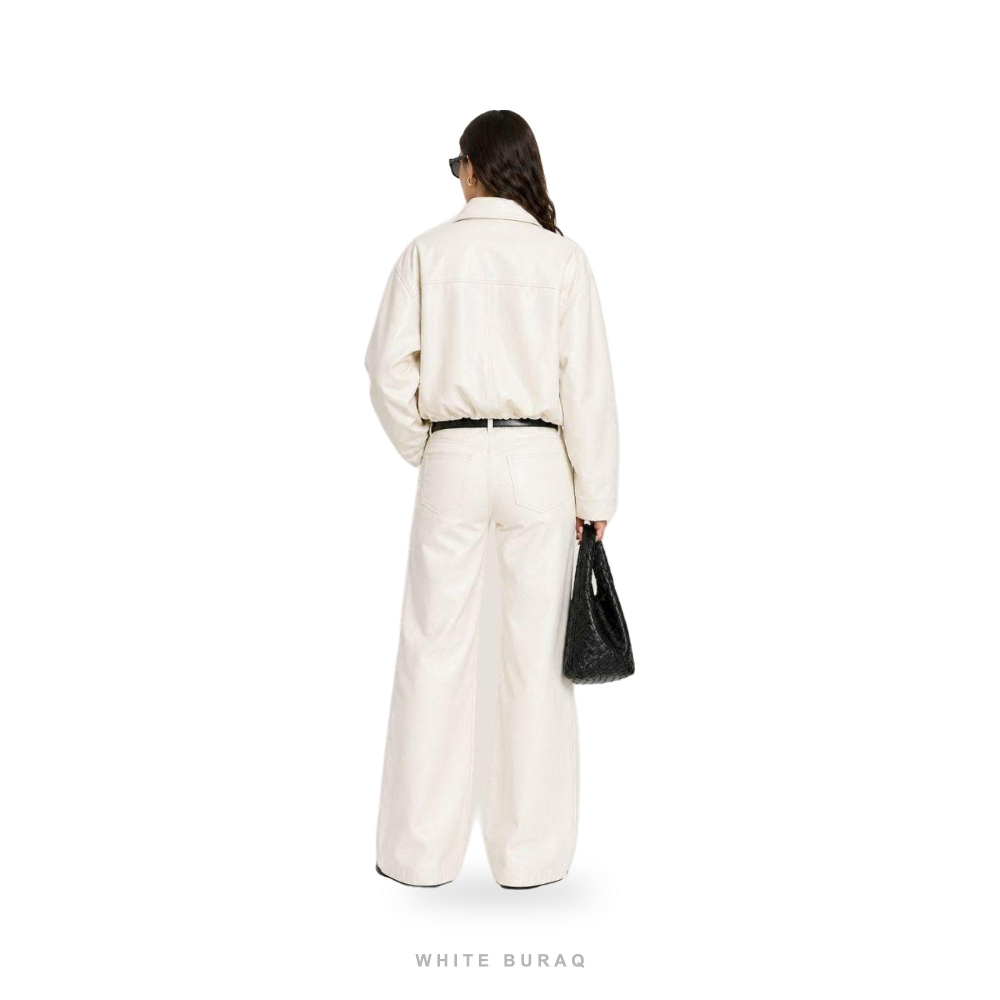 Women's White Leather Minimal Zip Jacket – view 3