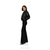 Women's Black Leather Oversized Zip Bomber – view 3