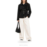 Women's Black Suede Belted Button-Front Jacket – view 3