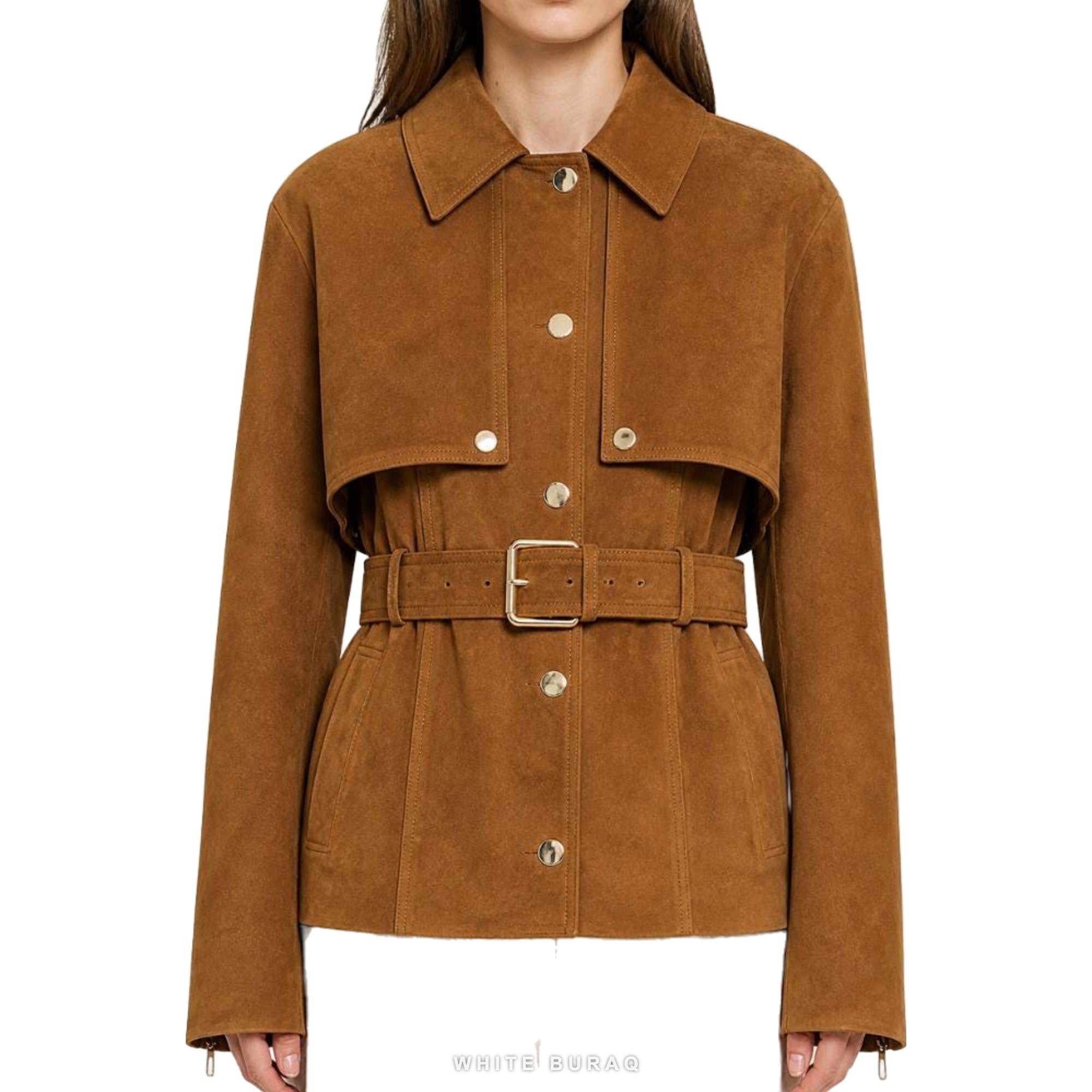 Women's Tan Suede Belted Waist Jacket