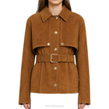 Women's Tan Suede Belted Waist Jacket